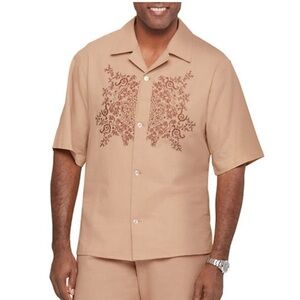 Mason Signature Almond Sienna Embroidered Linen Blend Button Down Shirt
